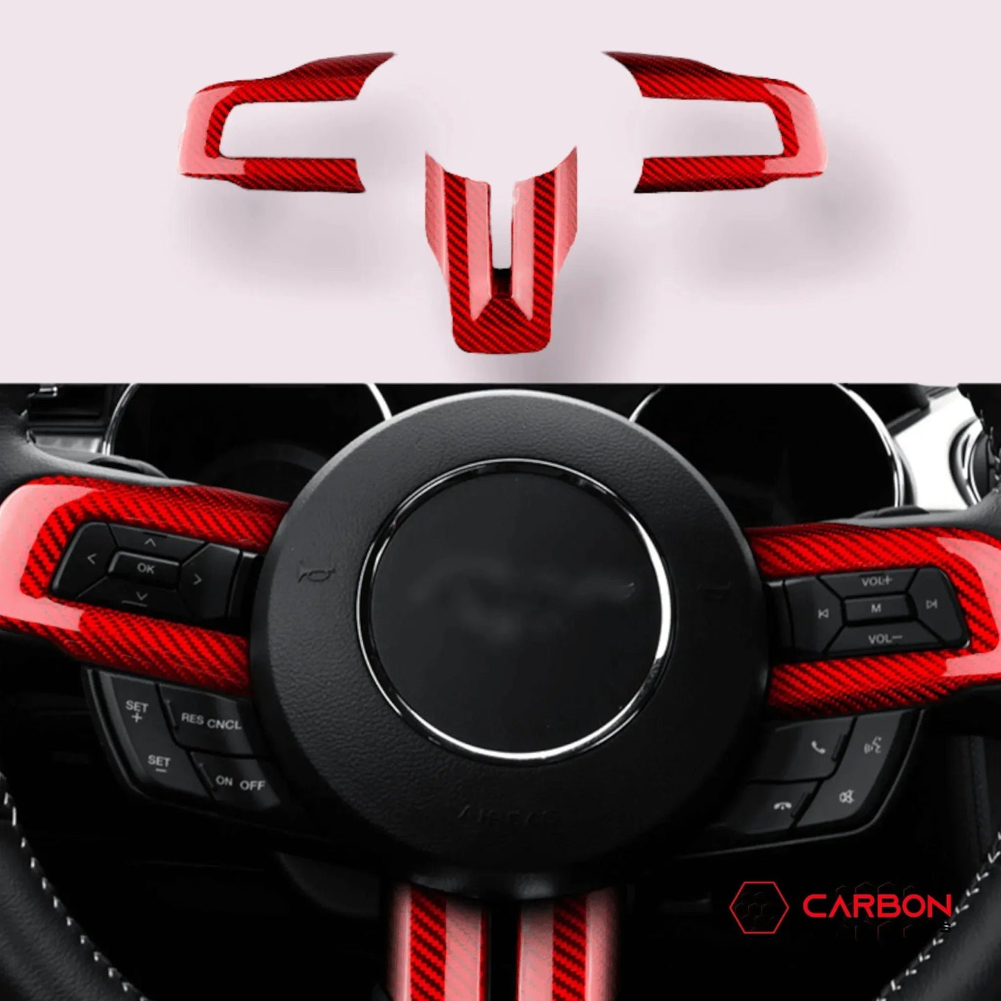 Carbon Fiber Steering Wheel Chrome Delete Cover for Mustang 2015-2023