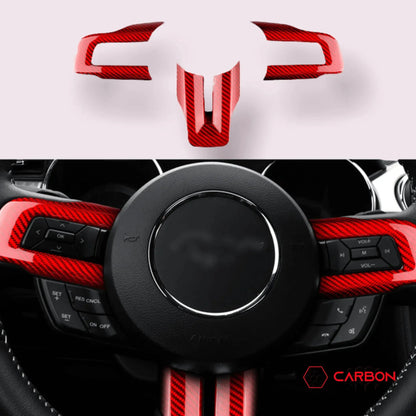Carbon Fiber Steering Wheel Chrome Delete Cover for Mustang 2015-2023