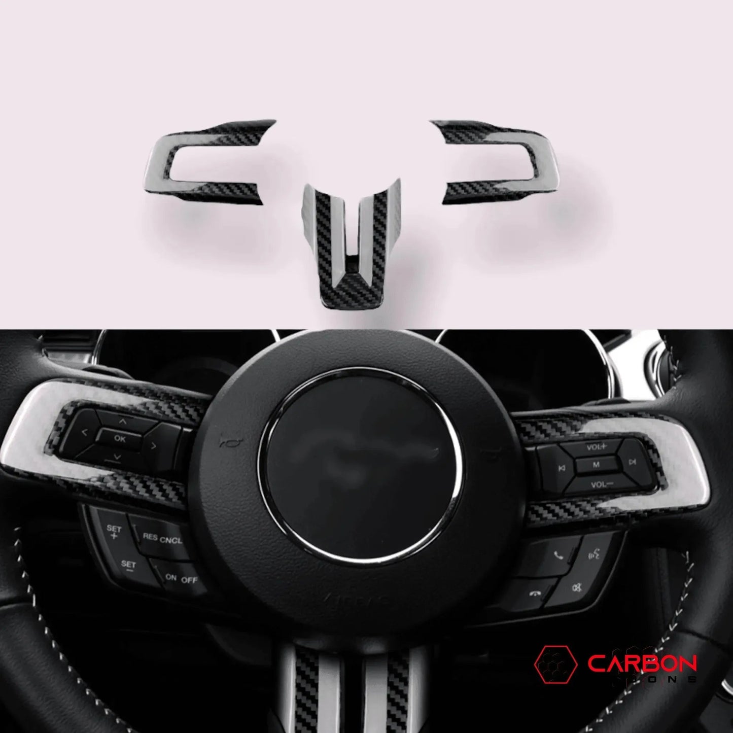 Carbon Fiber Steering Wheel Chrome Delete Cover for Mustang 2015-2023