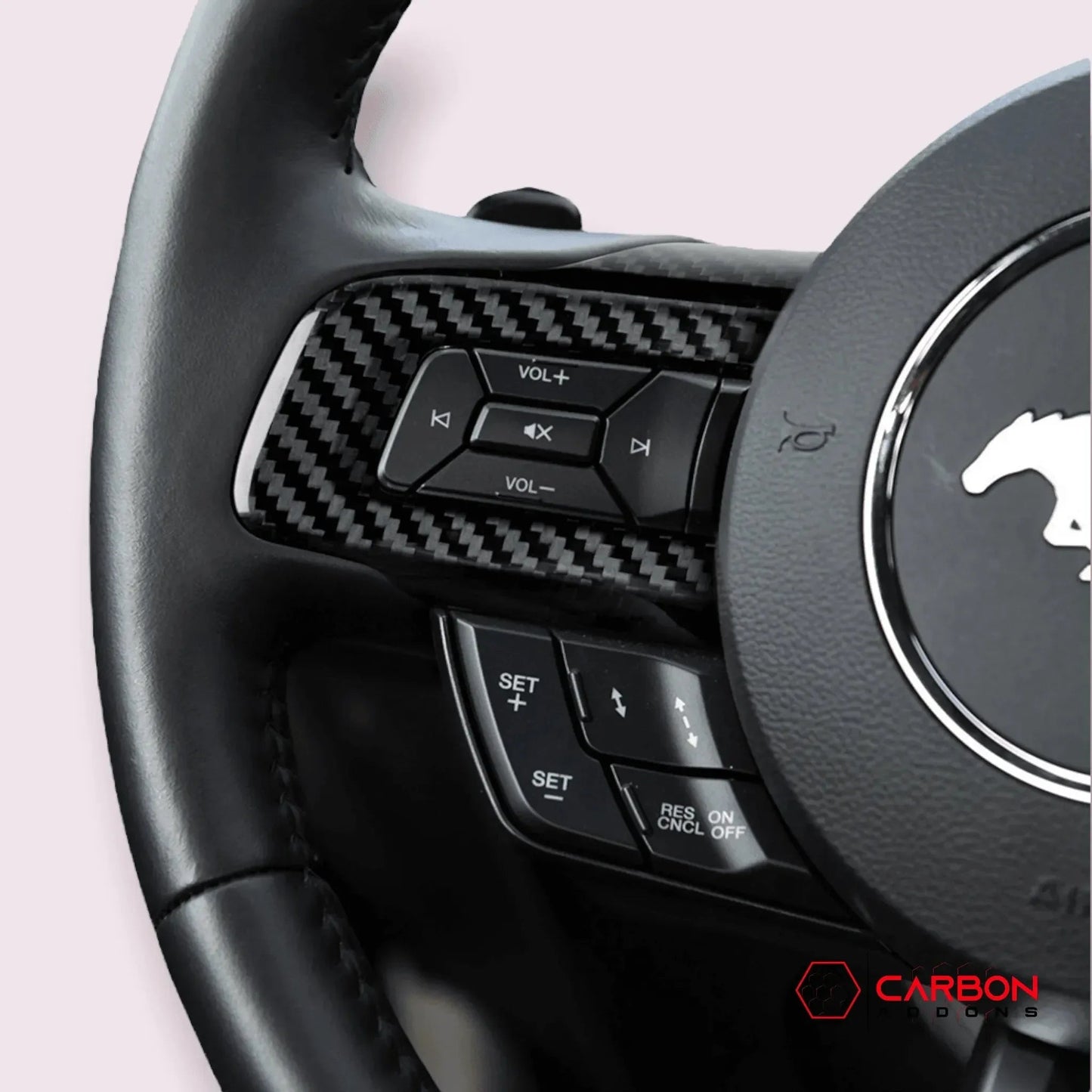Carbon Fiber Steering Wheel Chrome Delete Cover for Mustang 2015-2023