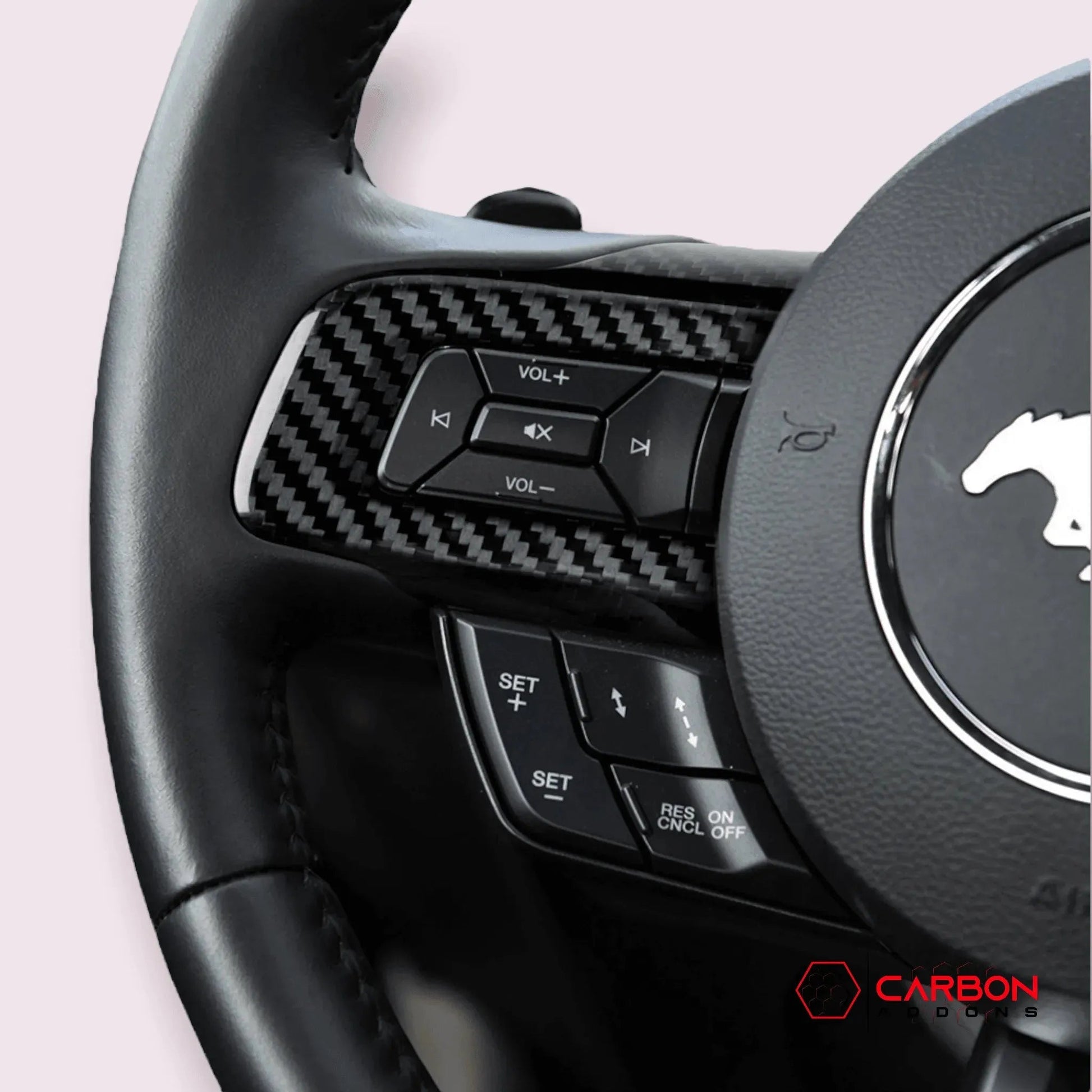 Mustang 2015-2023 Carbon Fiber Steering Wheel Chrome Delete Cover