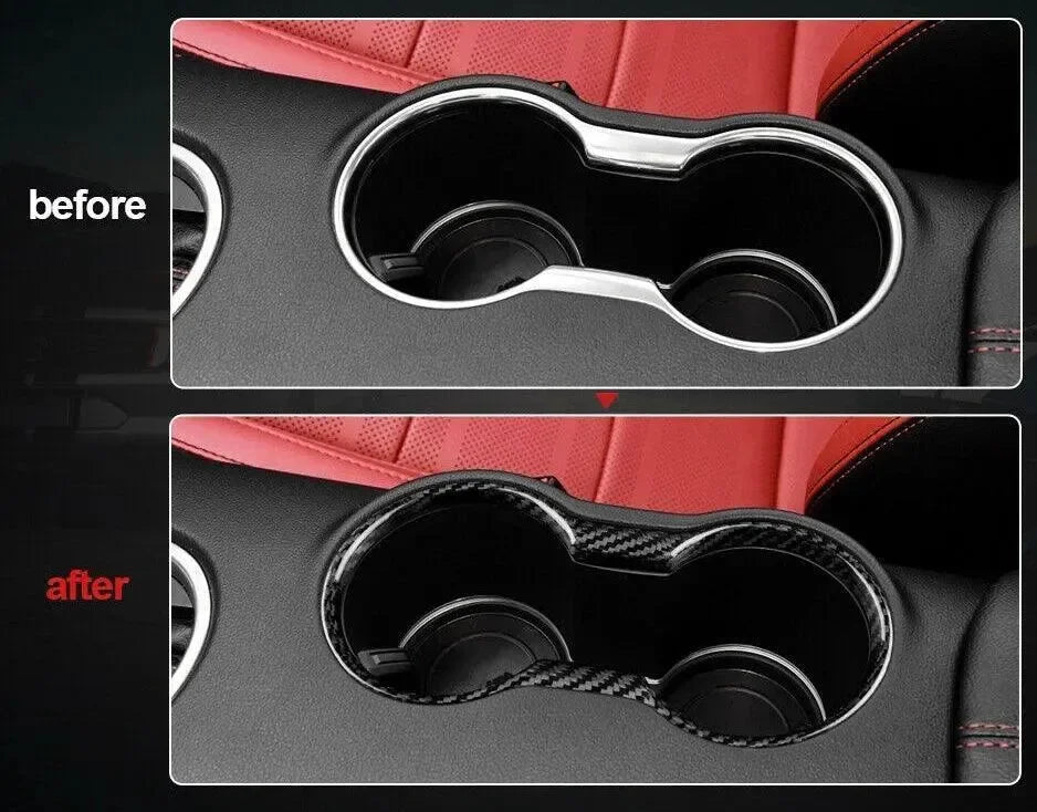 Real Carbon Fiber Cup Holder Trim Cover for Mustang 2015-2023
