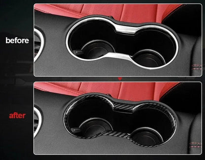 Real Carbon Fiber Cup Holder Trim Cover for Mustang 2015-2023