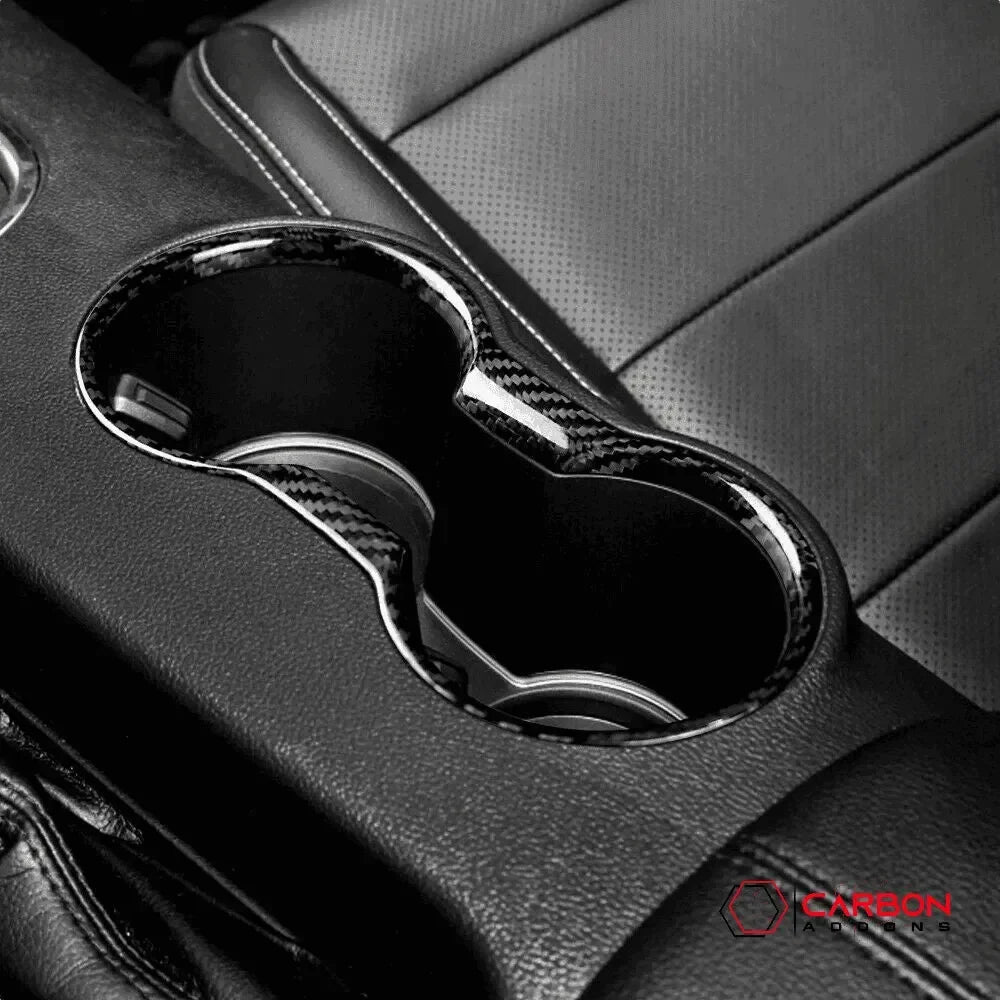 Real Carbon Fiber Cup Holder Trim Cover for Mustang 2015-2023
