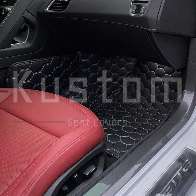 Corvette C7 Custom Premium Honeycomb Leather Floor Mat Liners