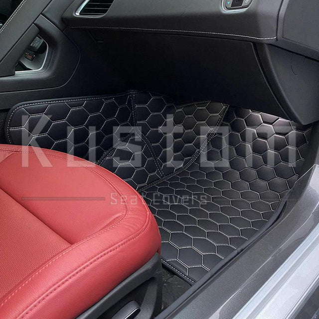 Corvette C7 Custom Premium Honeycomb Leather Floor Mat Liners