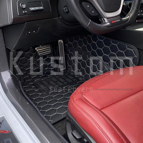 Corvette C7 Custom Premium Honeycomb Leather Floor Mat Liners