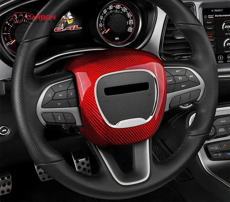 Real Carbon Fiber Steering Airbag Cover | For 2015-2023 Dodge Charger Challenger Durango