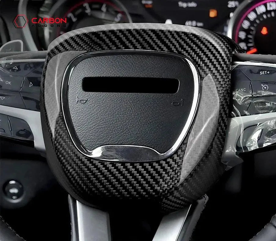 Real Carbon Fiber Steering Airbag Cover | For 2015-2023 Dodge Charger Challenger Durango