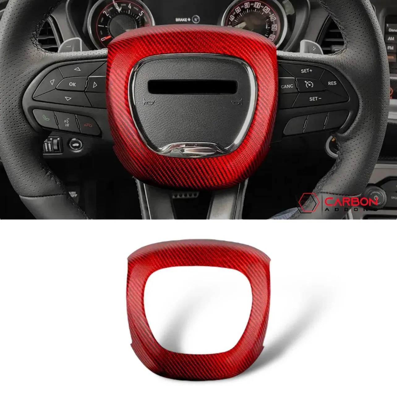 Real Carbon Fiber Steering Airbag Cover | For 2015-2023 Dodge Charger Challenger Durango