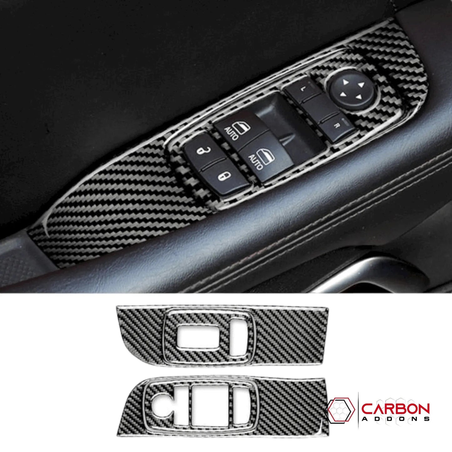 Real Carbon Fiber Window Control Trim Overlay for Dodge Challenger 2015-2023