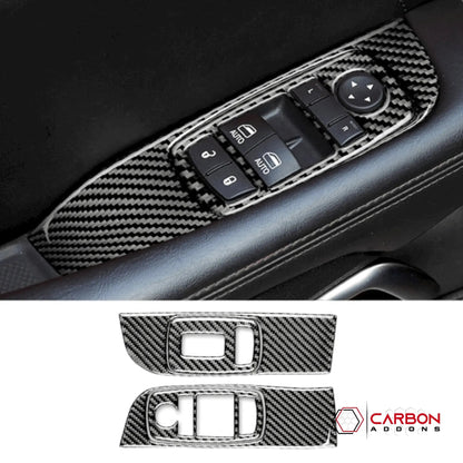 Real Carbon Fiber Window Control Trim Overlay for Dodge Challenger 2015-2023