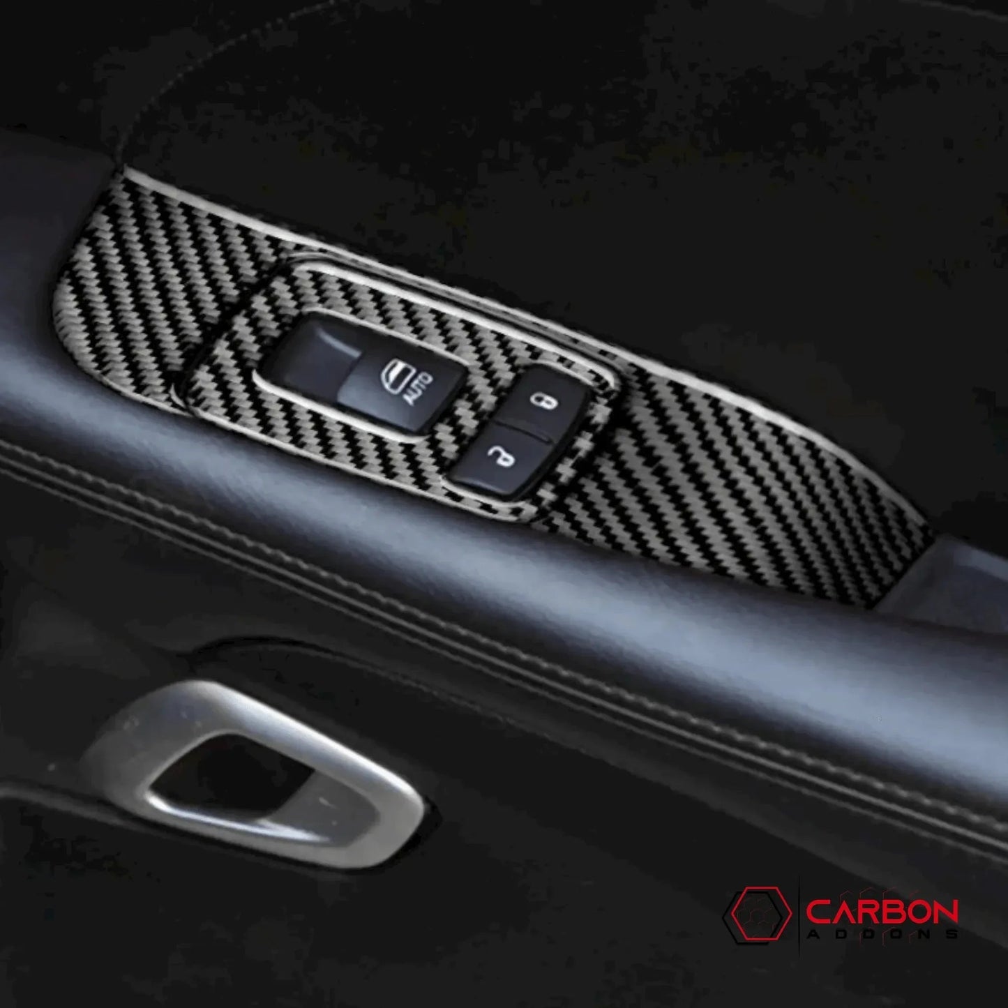 Real Carbon Fiber Window Control Trim Overlay for Dodge Challenger 2015-2023