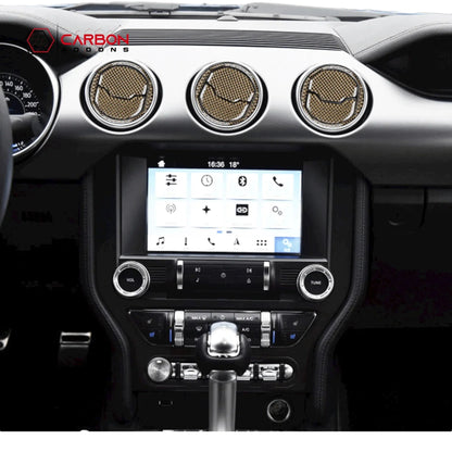 Reflective Carbon Fiber Center Air Vent Outlet Trim Overlay for Mustang 2015-2023