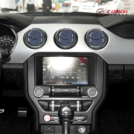 Reflective Carbon Fiber Center Air Vent Outlet Trim Overlay for Mustang 2015-2023
