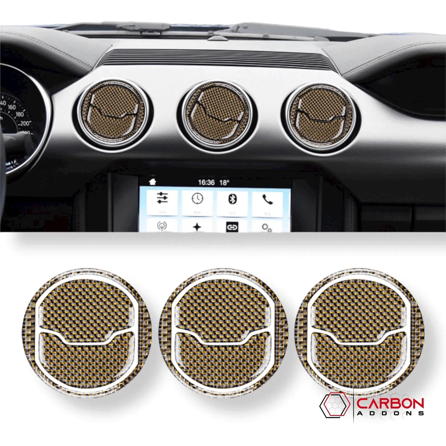 Reflective Carbon Fiber Center Air Vent Outlet Trim Overlay for Mustang 2015-2023