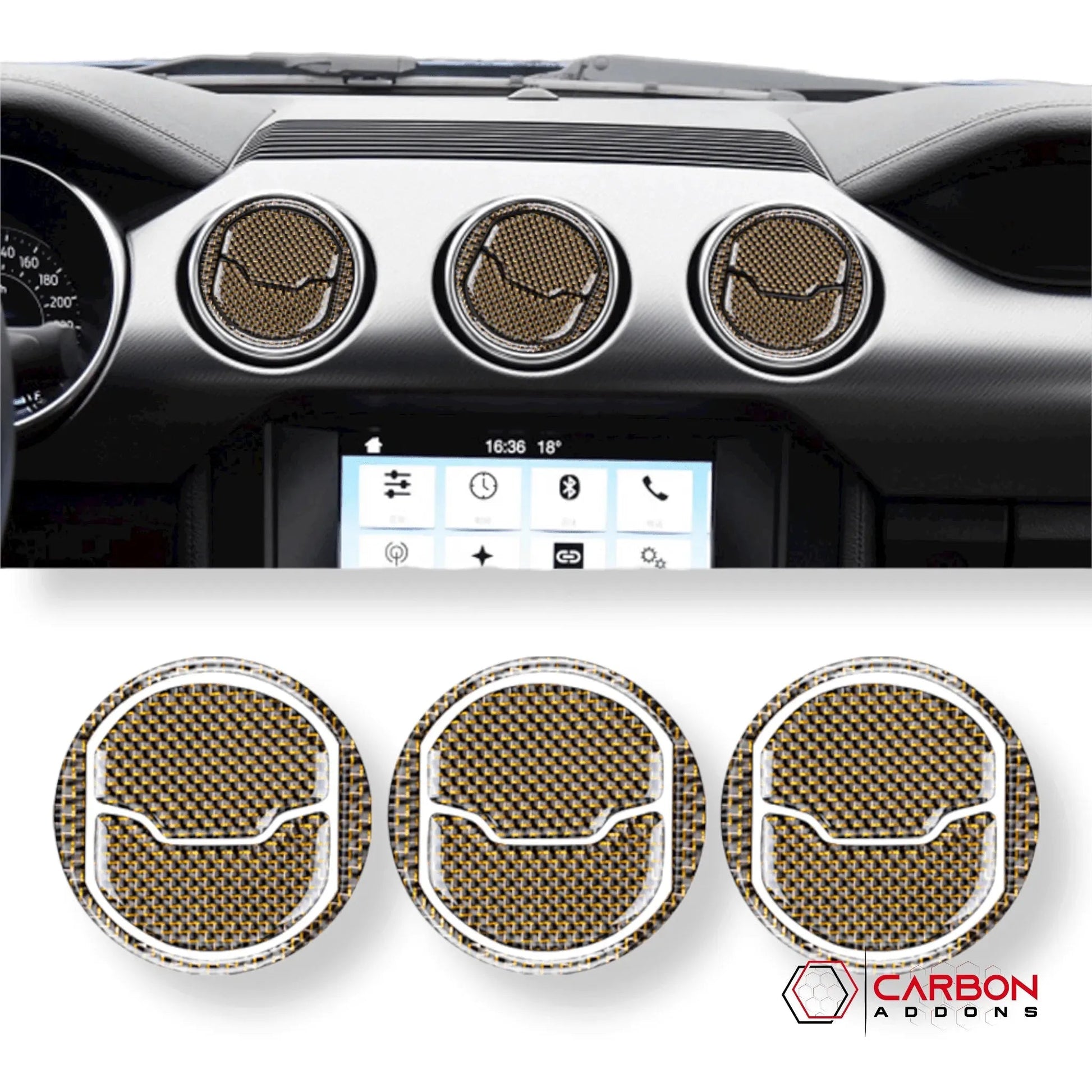 Reflective Carbon Fiber Center Air Vent Outlet Trim Overlay for Mustang 2015-2023