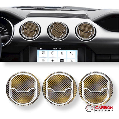 Reflective Carbon Fiber Center Air Vent Outlet Trim Overlay for Mustang 2015-2023