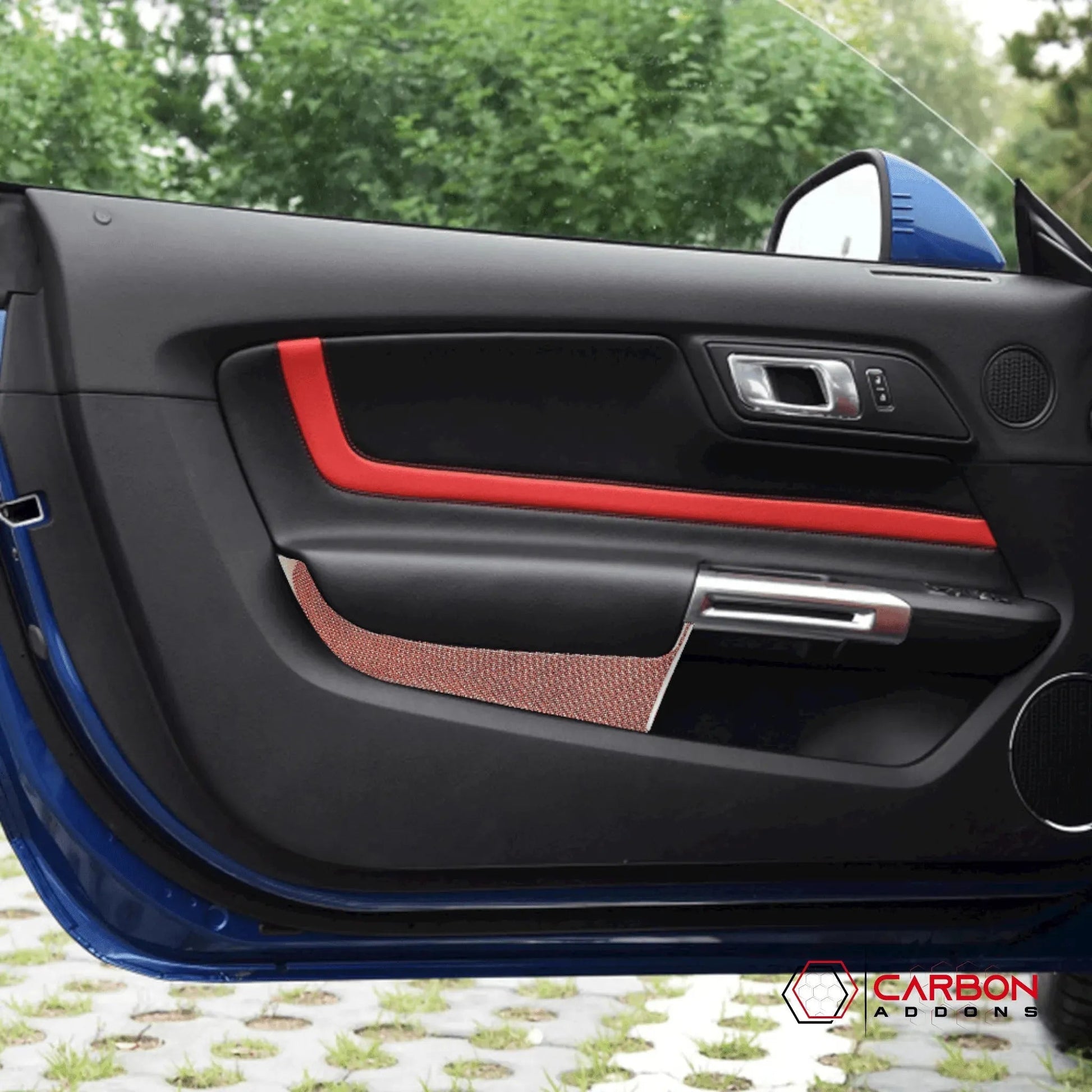 Reflective Carbon Fiber Front/Rear Door Panel Overlay for Mustang 2015-2023