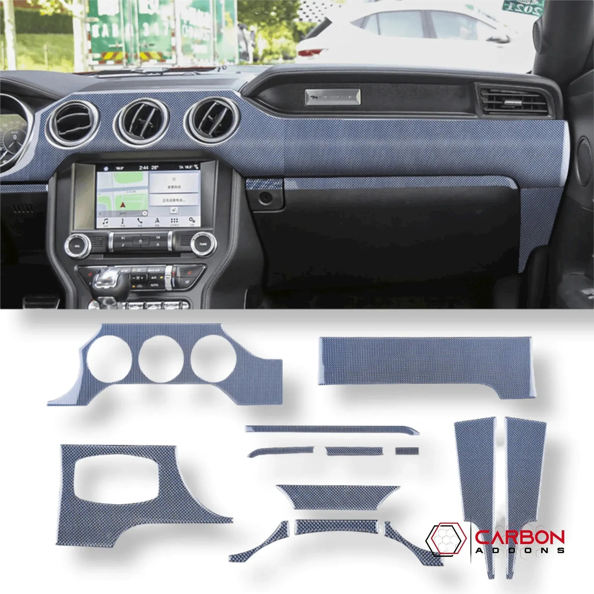 Reflective Carbon Fiber Full Dashboard Set for Mustang 2015-2023