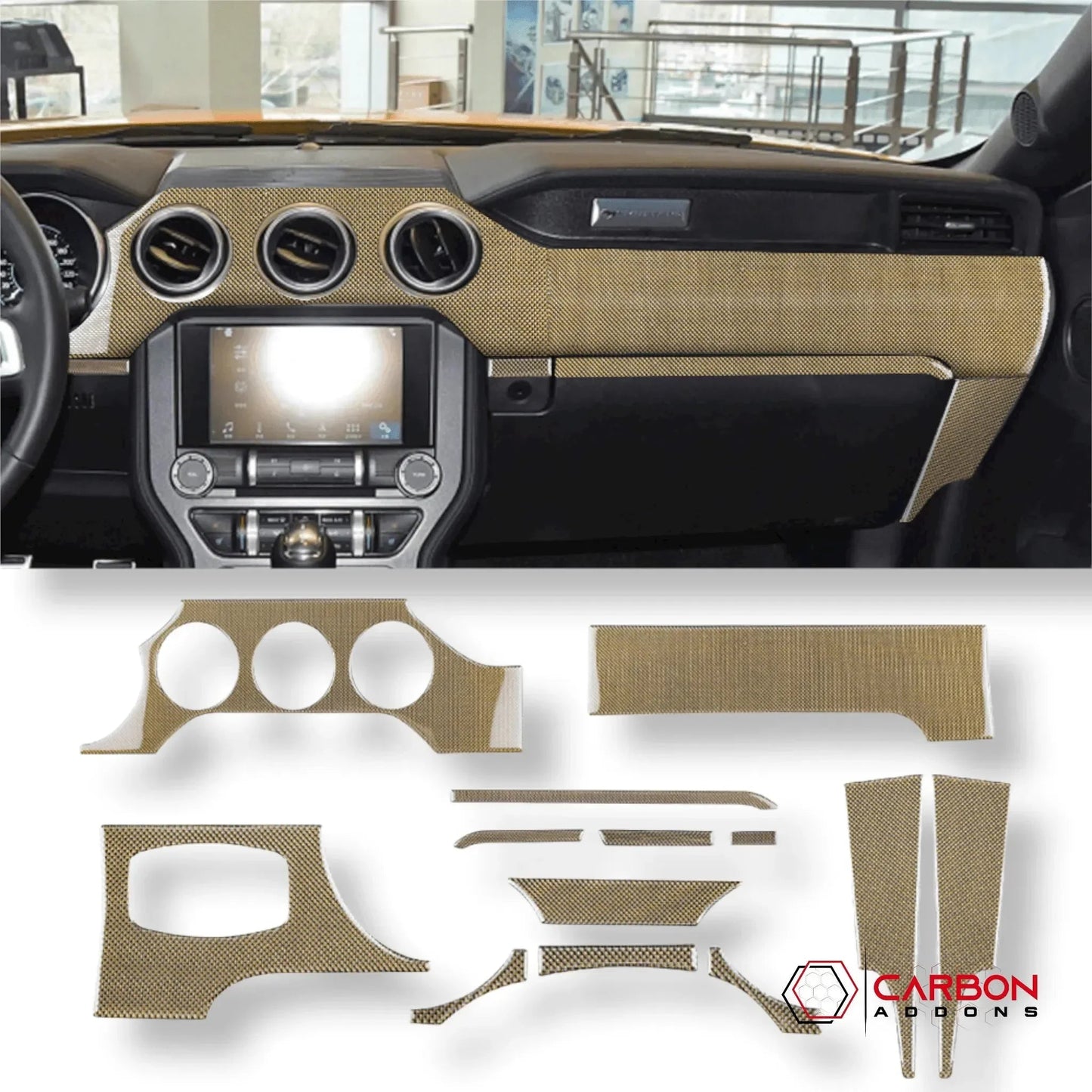 Reflective Carbon Fiber Full Dashboard Set for Mustang 2015-2023