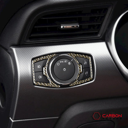 Reflective Carbon Fiber Headlight Switch Trim Overlay For Mustang 2015-2023