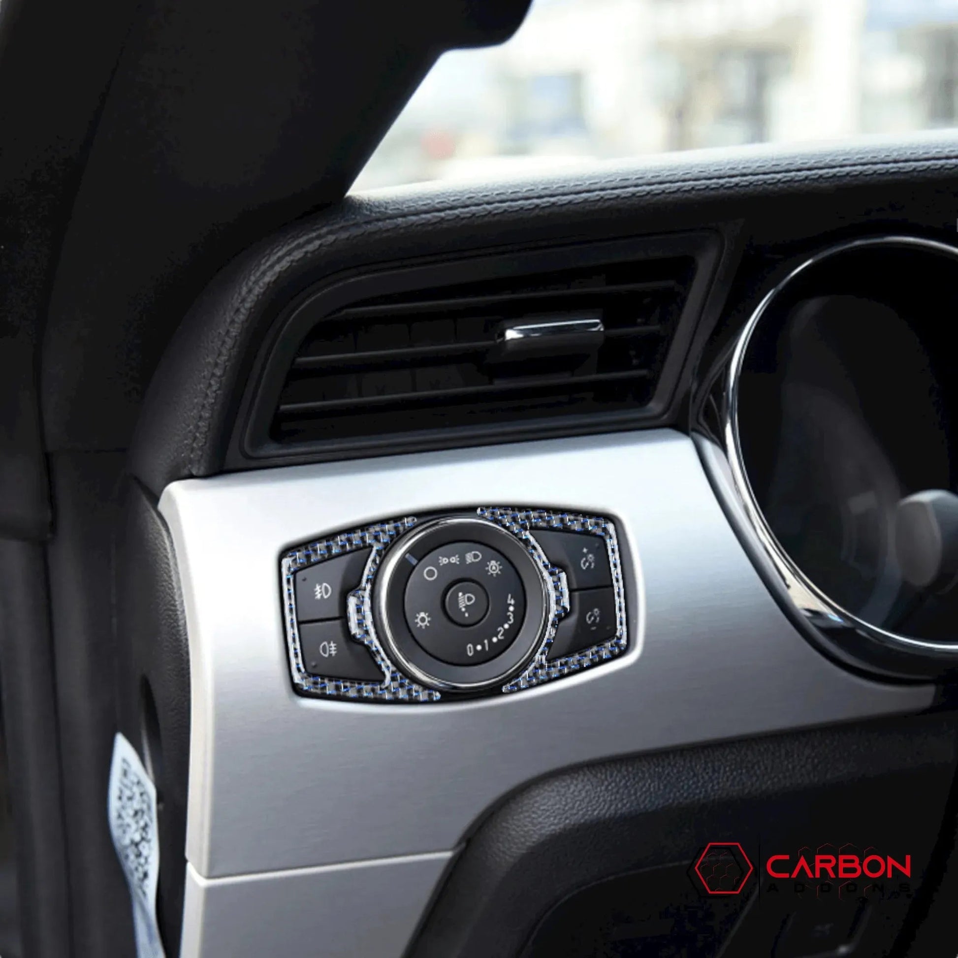 Reflective Carbon Fiber Headlight Switch Trim Overlay For Mustang 2015-2023