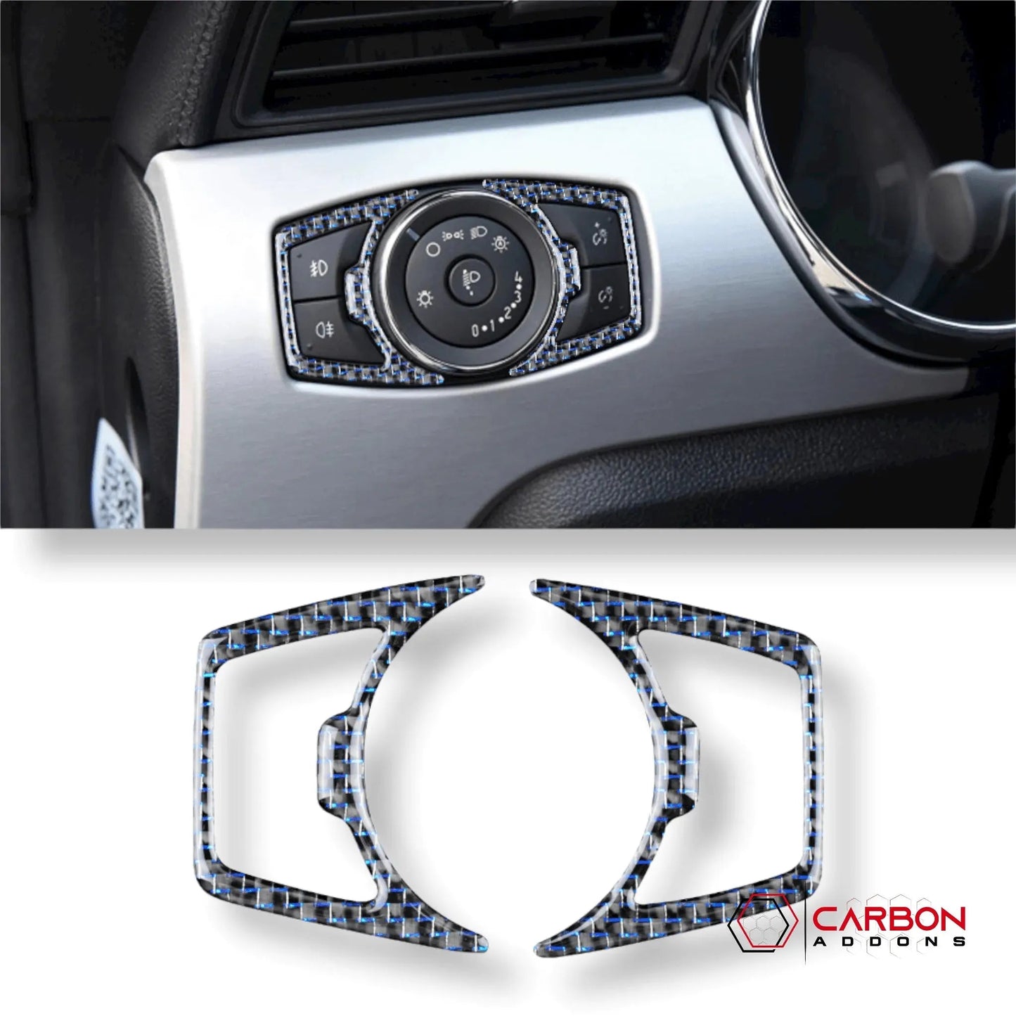 Reflective Carbon Fiber Headlight Switch Trim Overlay For Mustang 2015-2023