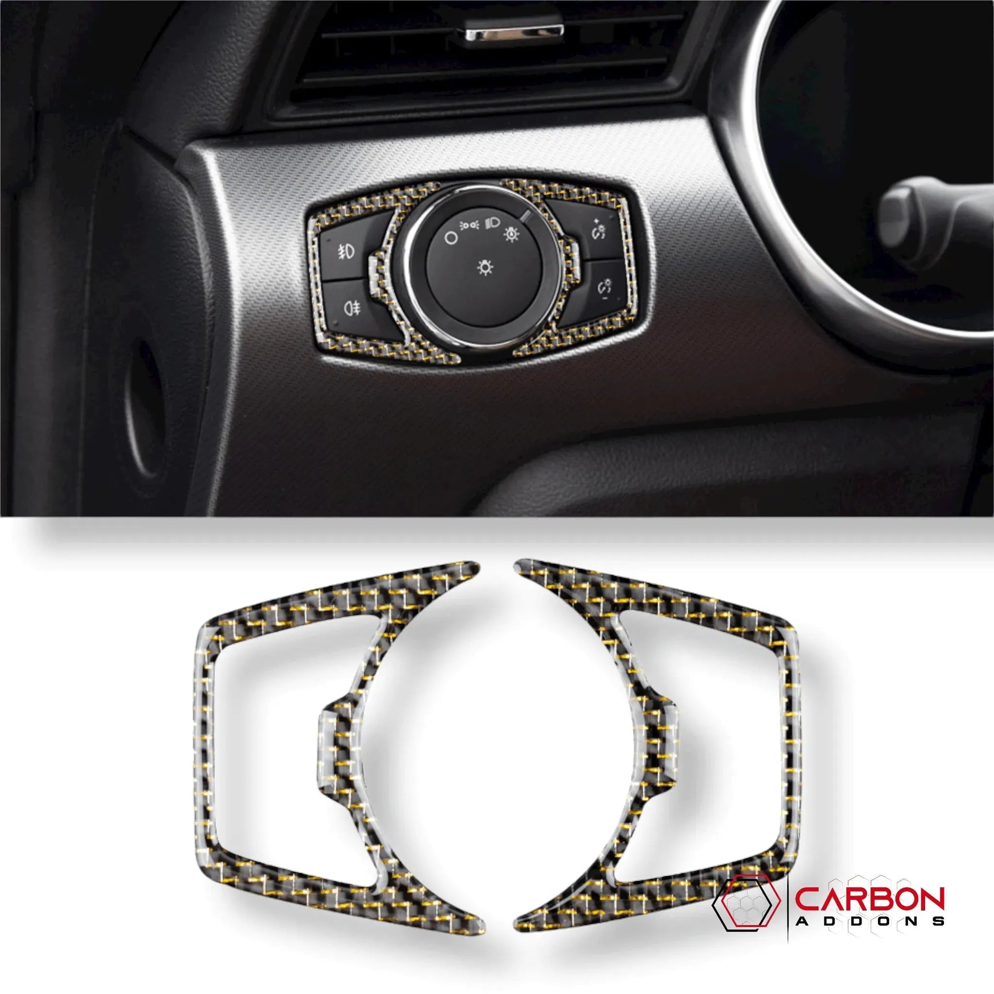 Reflective Carbon Fiber Headlight Switch Trim Overlay For Mustang 2015-2023