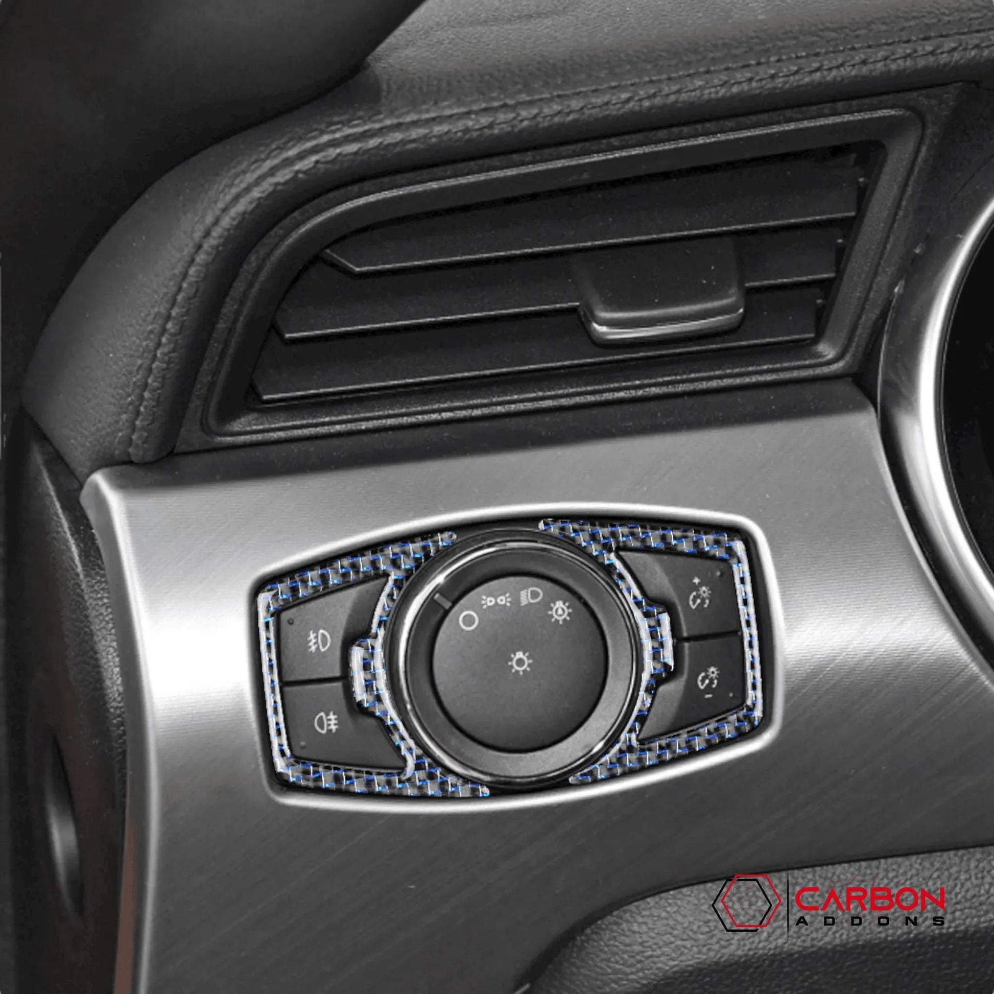 Reflective Carbon Fiber Headlight Switch Trim Overlay For Mustang 2015-2023
