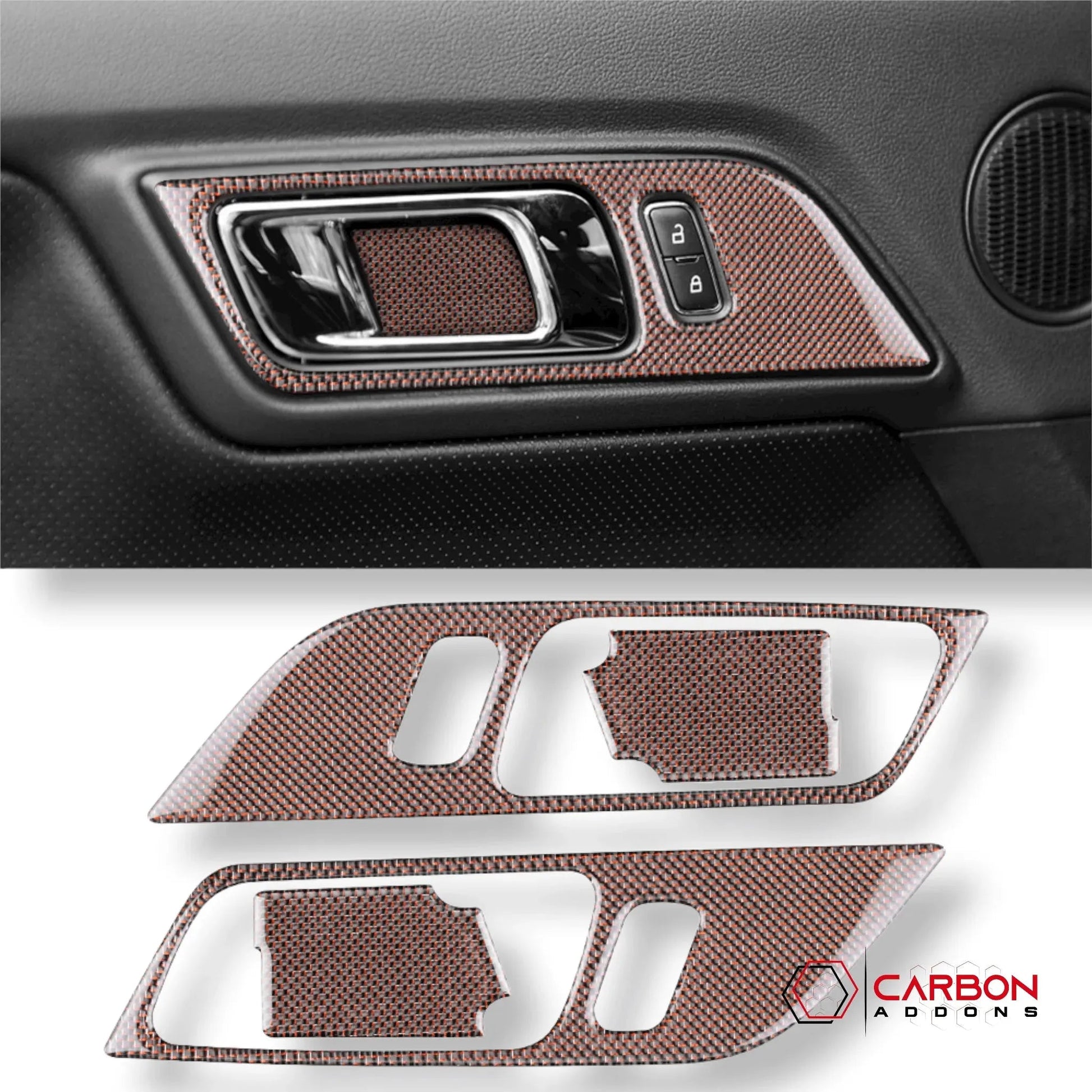 Reflective Carbon Fiber Interior Door Handle Trim Overlay for Mustang 2015-2023