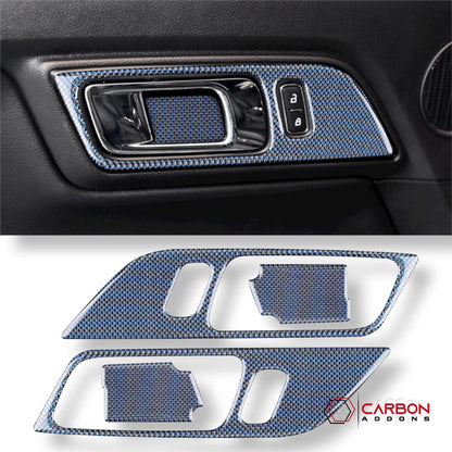 Reflective Carbon Fiber Interior Door Handle Trim Overlay for Mustang 2015-2023