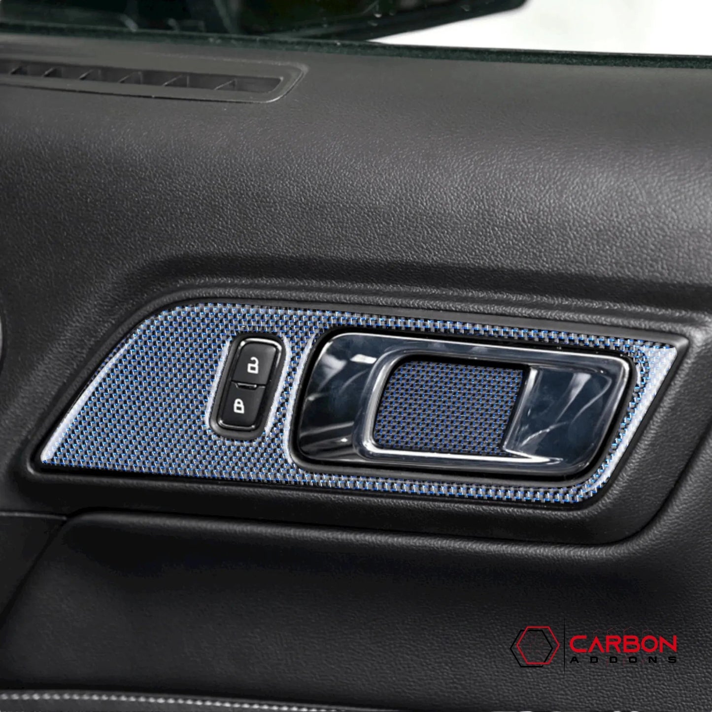 Reflective Carbon Fiber Interior Door Handle Trim Overlay for Mustang 2015-2023