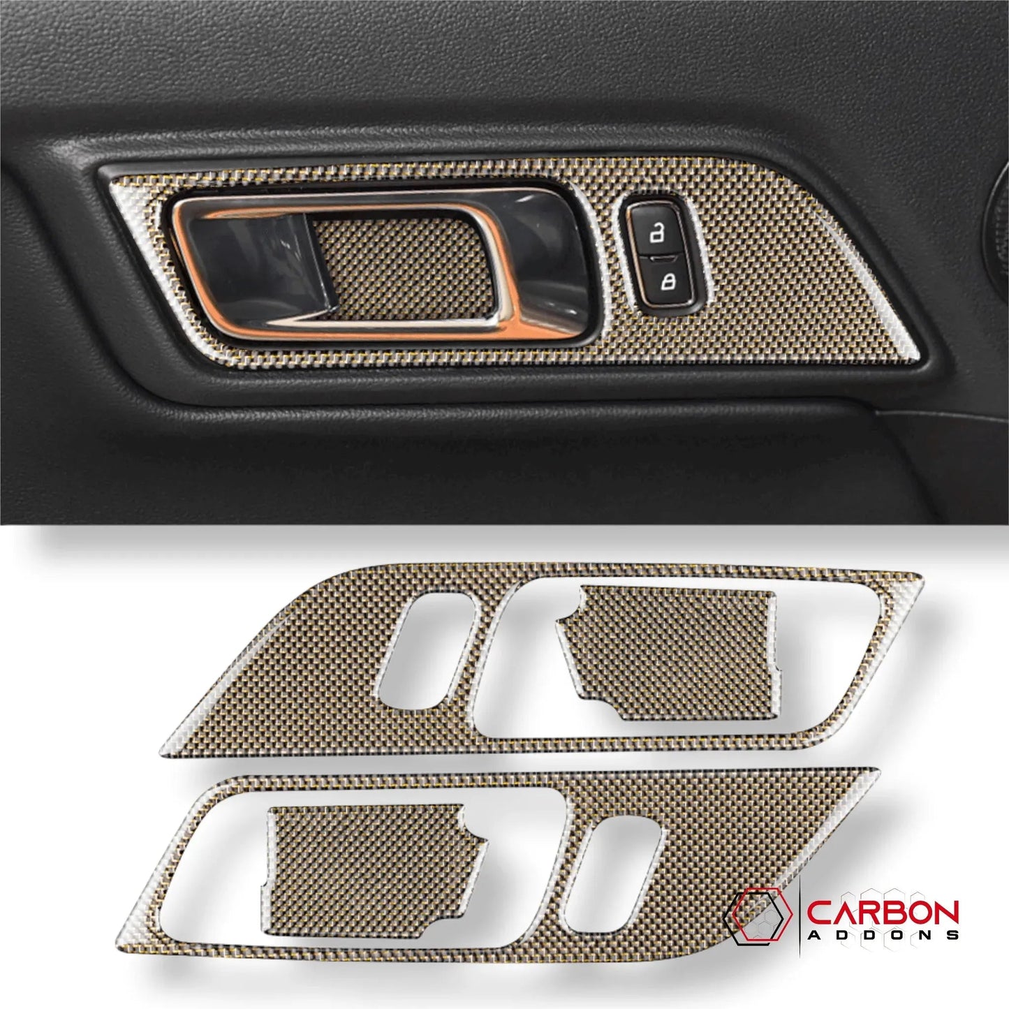 Reflective Carbon Fiber Interior Door Handle Trim Overlay for Mustang 2015-2023