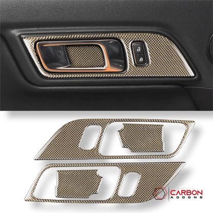 Reflective Carbon Fiber Interior Door Handle Trim Overlay for Mustang 2015-2023