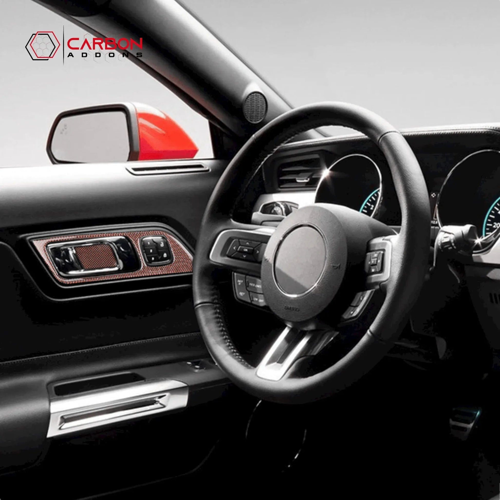 Reflective Carbon Fiber Interior Door Handle Trim Overlay for Mustang 2015-2023