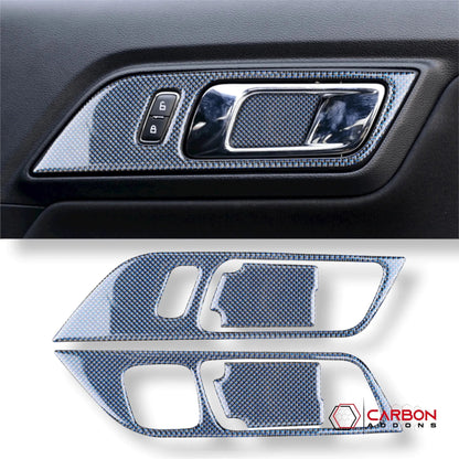 Reflective Carbon Fiber Interior Door Handle Trim Overlay for Mustang 2015-2023