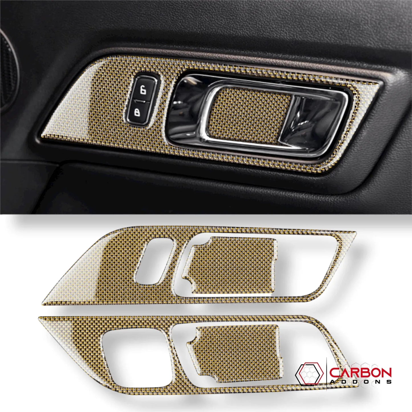 Reflective Carbon Fiber Interior Door Handle Trim Overlay for Mustang 2015-2023