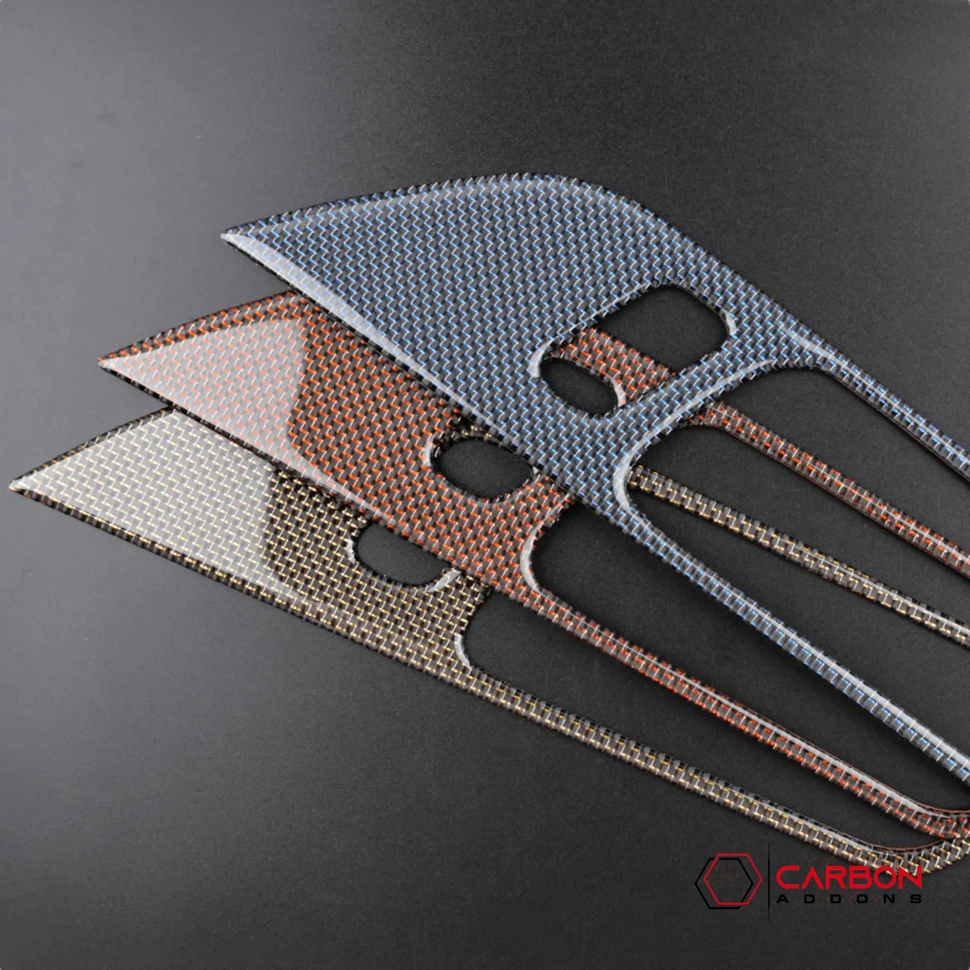 Reflective Carbon Fiber Interior Door Handle Trim Overlay for Mustang 2015-2023