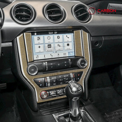 Reflective Carbon Fiber Multimedia Radio Trim Overlay for Mustang 2015-2023