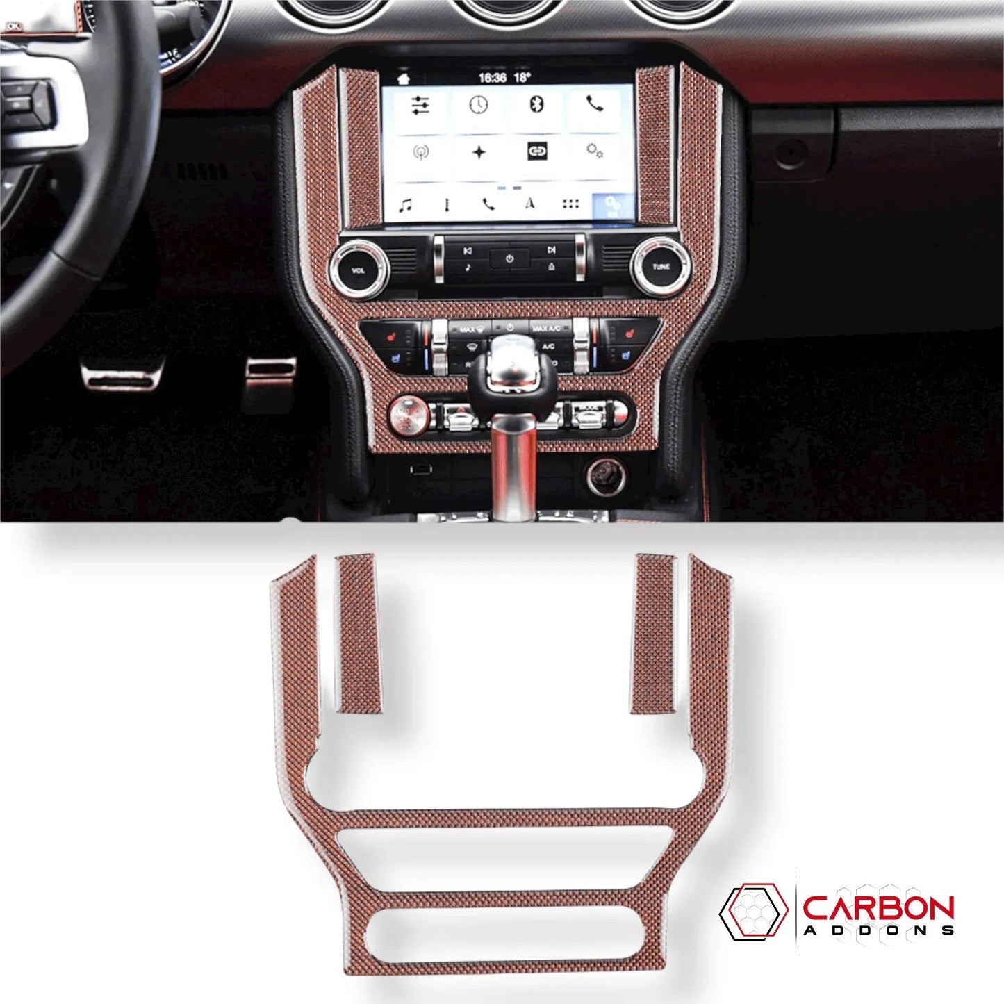 Reflective Carbon Fiber Multimedia Radio Trim Overlay for Mustang 2015-2023