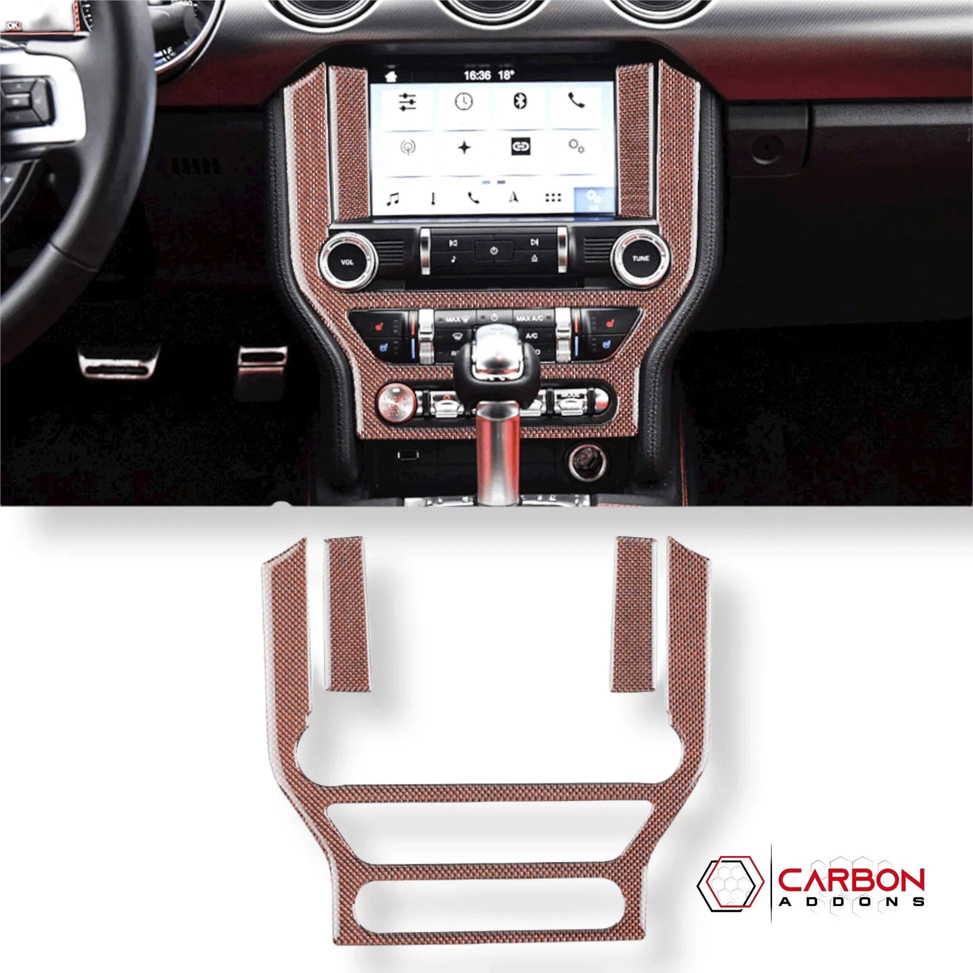 Reflective Carbon Fiber Multimedia Radio Trim Overlay for Mustang 2015-2023