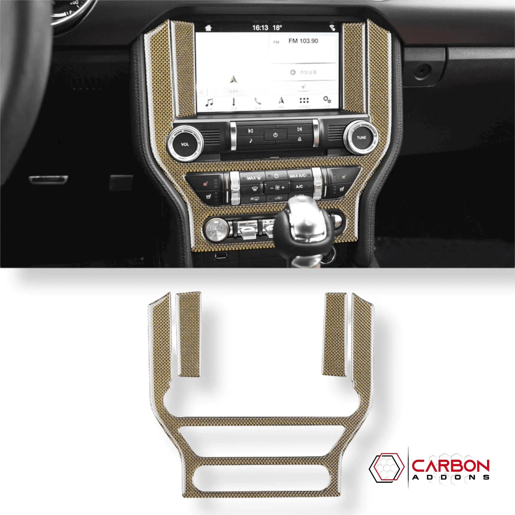 Reflective Carbon Fiber Multimedia Radio Trim Overlay for Mustang 2015-2023