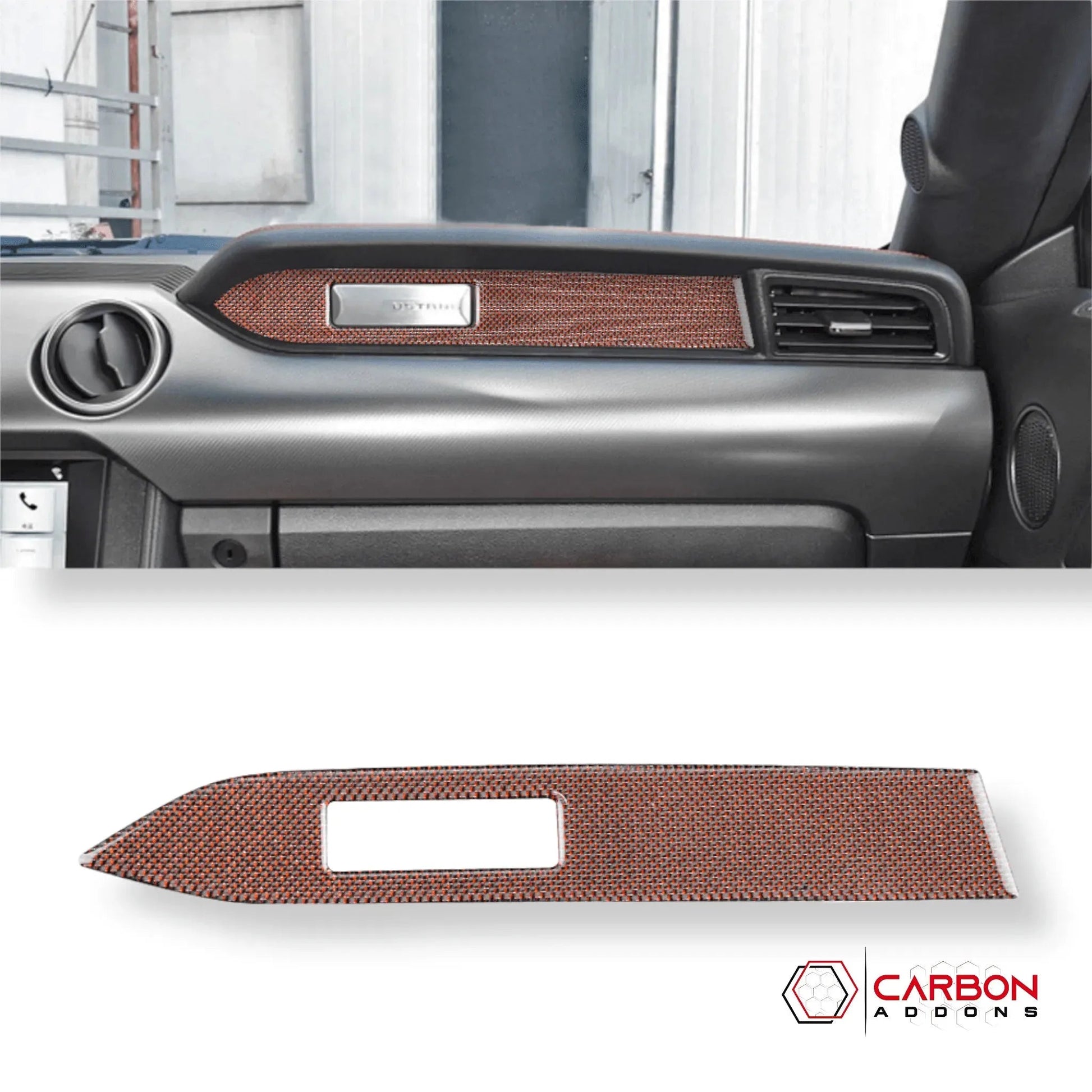 Reflective Carbon Fiber Passenger Dashboard Emblem Trim Overlay for Mustang 2015-2023