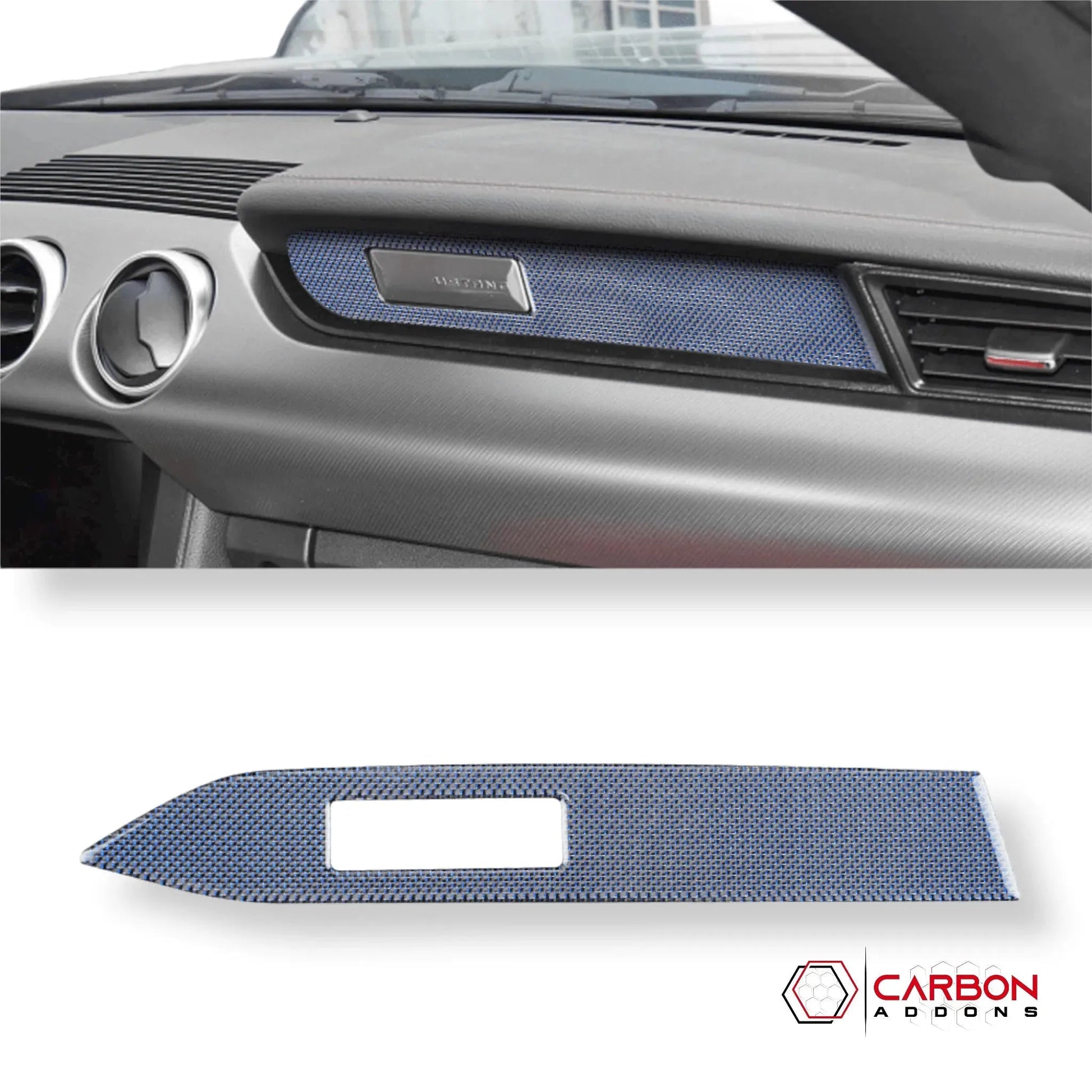 Reflective Carbon Fiber Passenger Dashboard Emblem Trim Overlay for Mustang 2015-2023