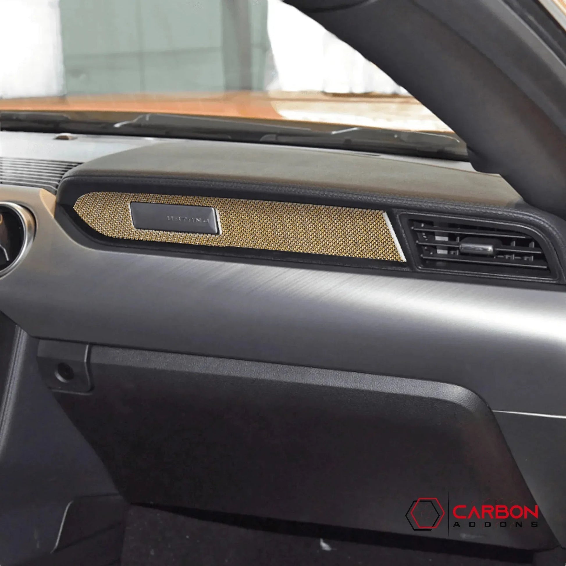 Reflective Carbon Fiber Passenger Dashboard Emblem Trim Overlay for Mustang 2015-2023