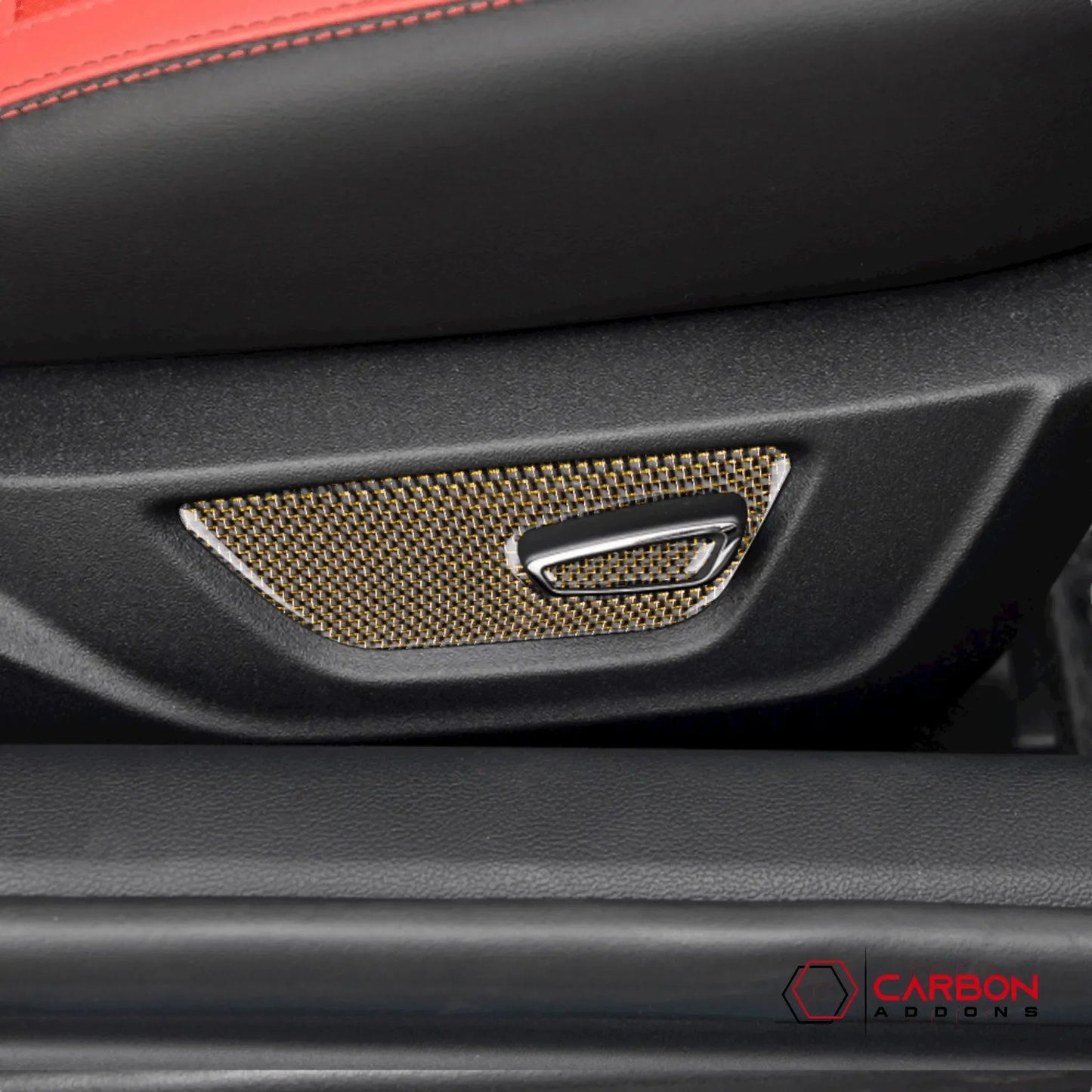 Reflective Carbon Fiber Seat Function Control Trim Overlay For Mustang 2015-2023