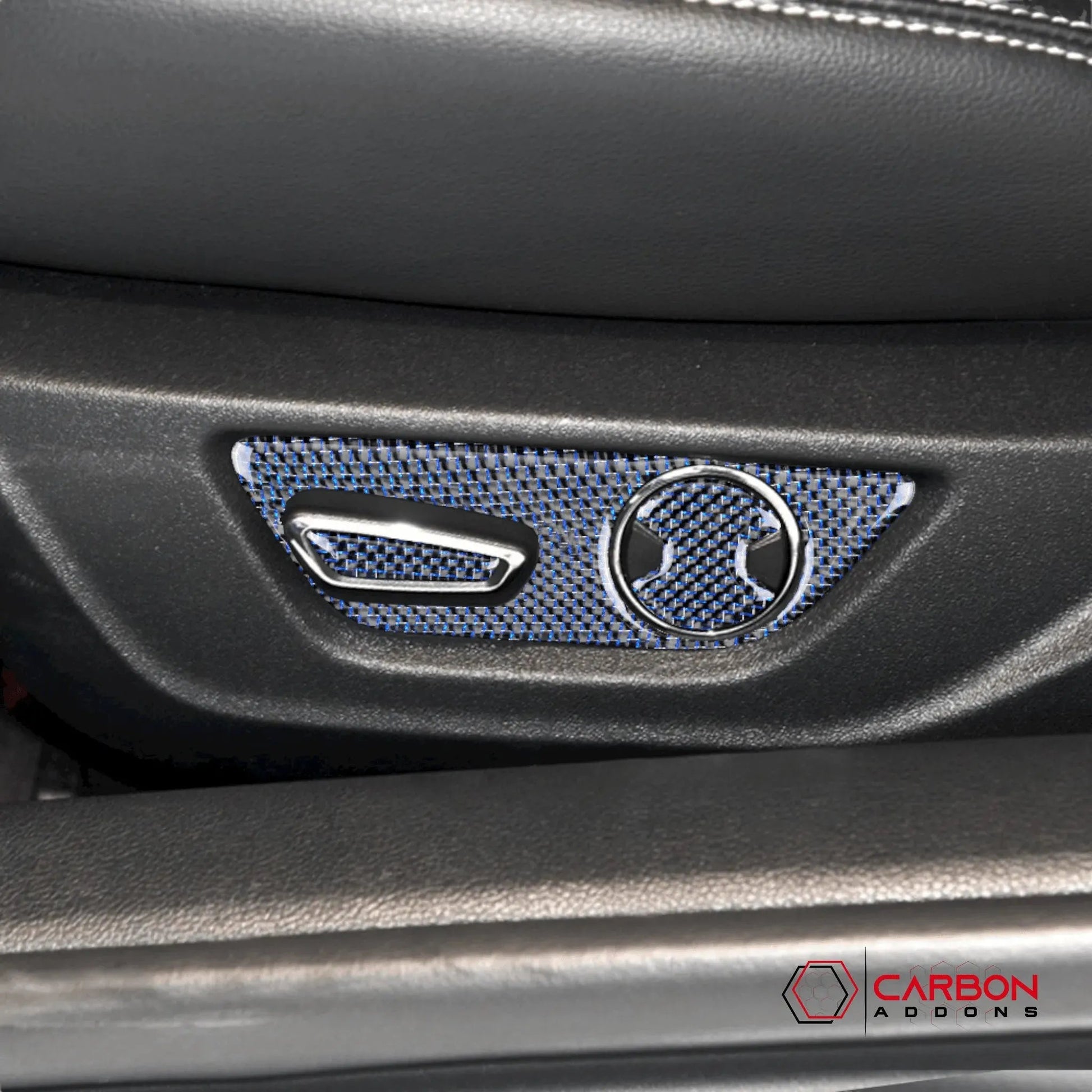 Reflective Carbon Fiber Seat Function Control Trim Overlay For Mustang 2015-2023