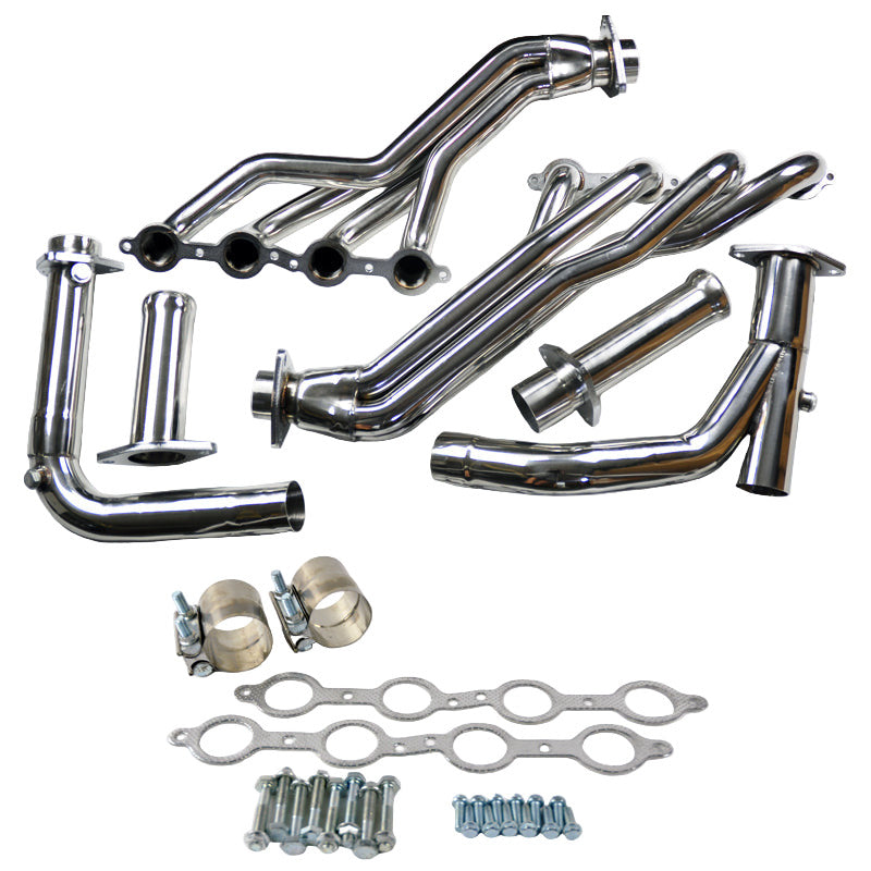 SPDZ1 Long Tube Headers with Y-Pipe Chevy Silverado / Suburban / Tahoe / GMC Sierra / Yukon (2007–2014) 4.8L / 5.3L / 6.0L / 6.2L – Full Polished Stainless Steel