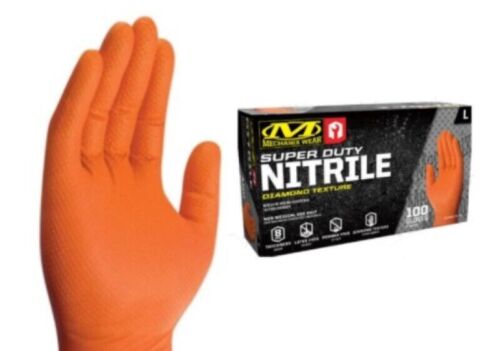 Mechanix Wear: 8 Mil Heavy Duty Nitrile Disposable Gloves, Latex Free, Powder Free, Nitrile Rubber Gloves with Textured Grip, 100 pack, Cleaning and Mechanic Work Gloves (Orange 8 mil, Large)
